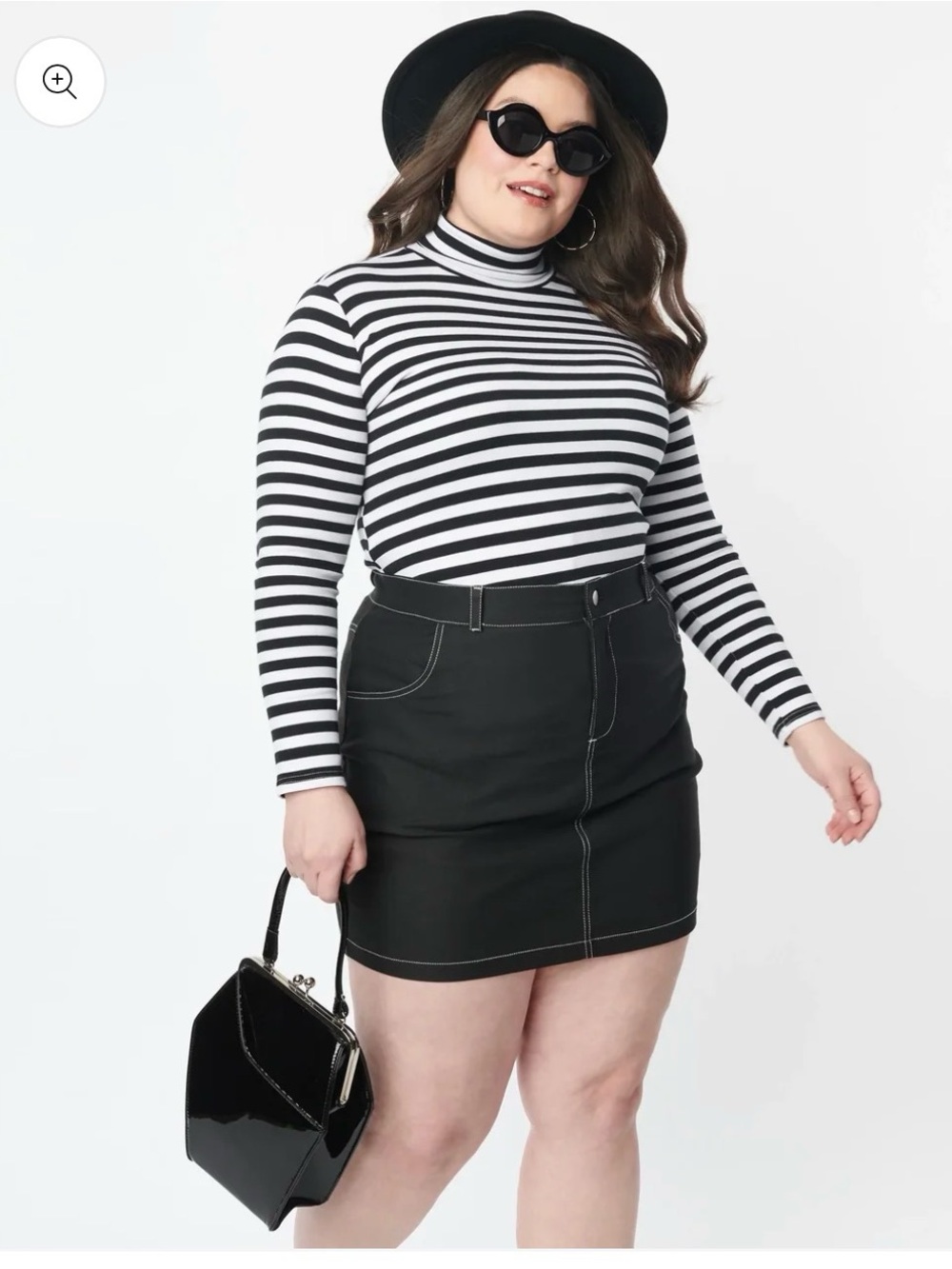 NWT Unique Vintage Black & White Stripe Turtleneck Cherie Top 4X / 22-24